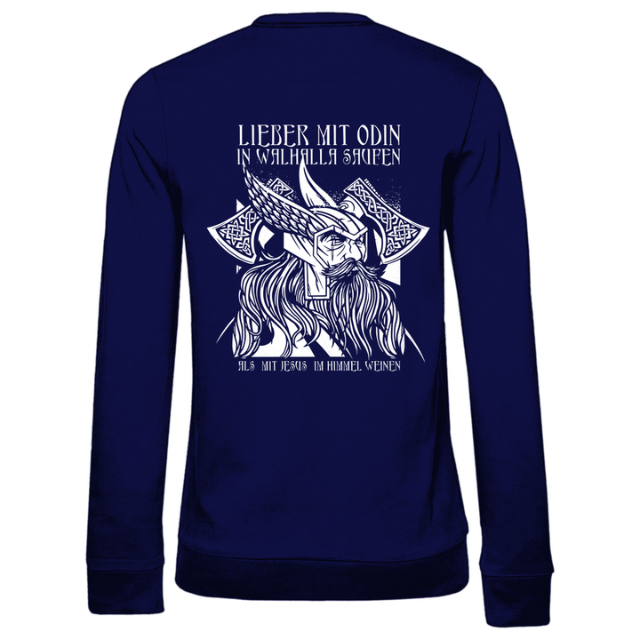 Mit Odin in Walhalla Saufen - Damen Sweatshirt mit Rückendruck - Textilzauber