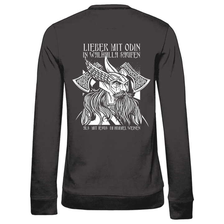 Mit Odin in Walhalla Saufen - Damen Sweatshirt mit Rückendruck - Textilzauber