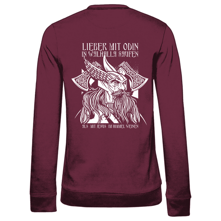 Mit Odin in Walhalla Saufen - Damen Sweatshirt mit Rückendruck - Textilzauber