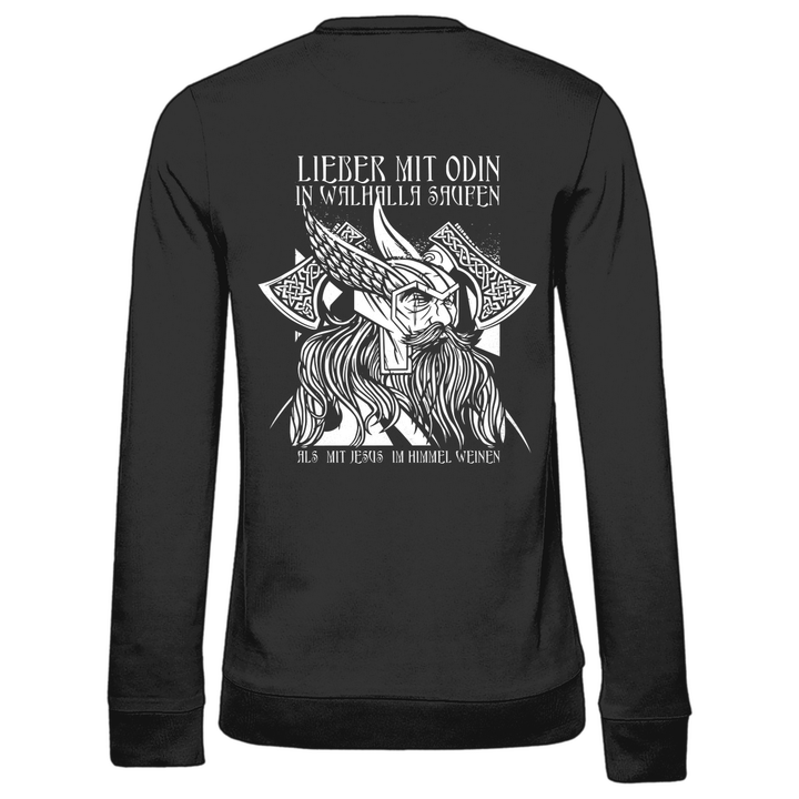 Mit Odin in Walhalla Saufen - Damen Sweatshirt mit Rückendruck - Textilzauber