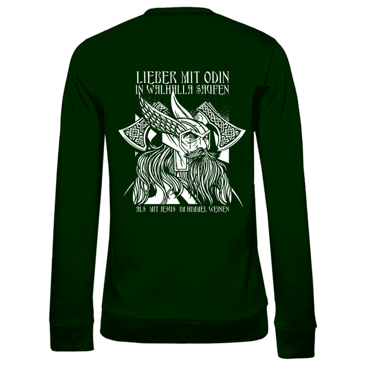 Mit Odin in Walhalla Saufen - Damen Sweatshirt mit Rückendruck - Textilzauber