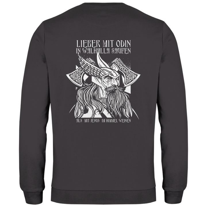 Mit Odin in Walhalla Saufen - Herren Sweatshirt mit Rückendruck - Textilzauber