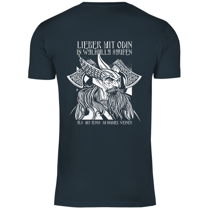 Mit Odin in Walhalla Saufen - Herren T - Shirt mit Rückendruck - Textilzauber