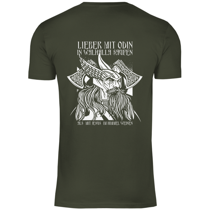Mit Odin in Walhalla Saufen - Herren T - Shirt mit Rückendruck - Textilzauber