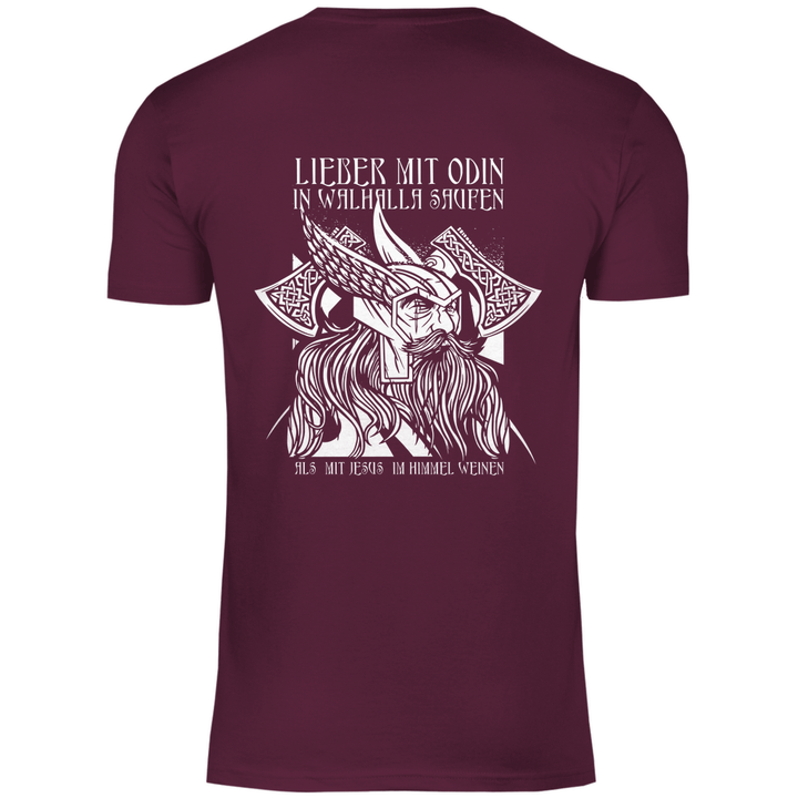 Mit Odin in Walhalla Saufen - Herren T - Shirt mit Rückendruck - Textilzauber
