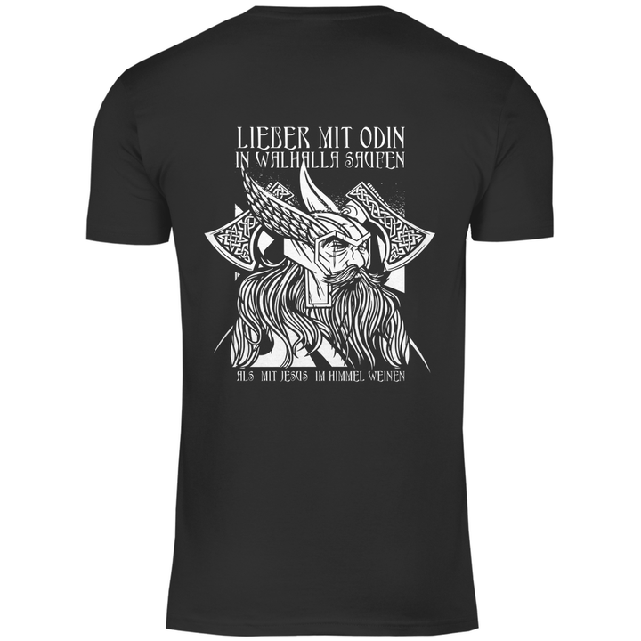 Mit Odin in Walhalla Saufen - Herren T - Shirt mit Rückendruck - Textilzauber