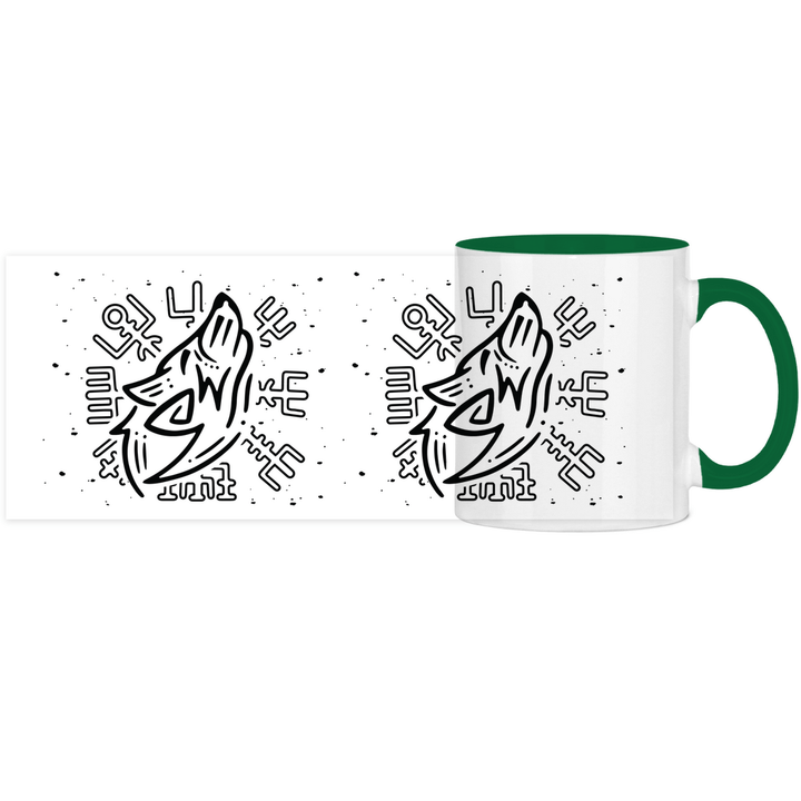 Nordischer Wächterwolf - Panorama Tasse Zweifarbig - Textilzauber