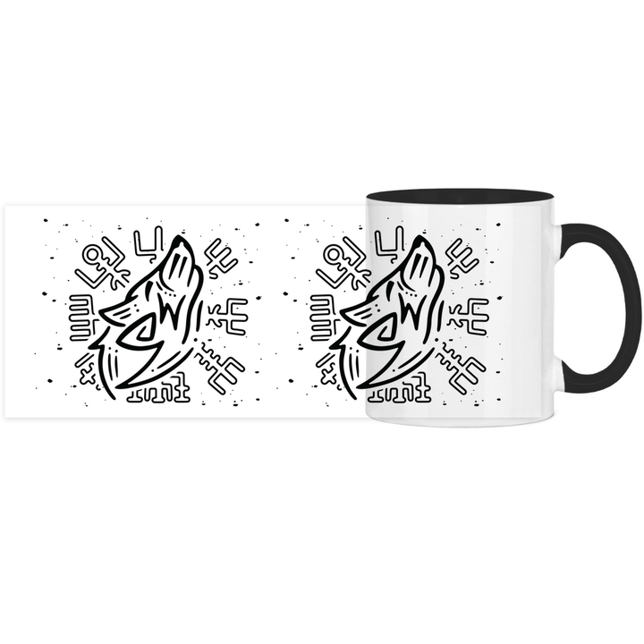 Nordischer Wächterwolf - Panorama Tasse Zweifarbig - Textilzauber