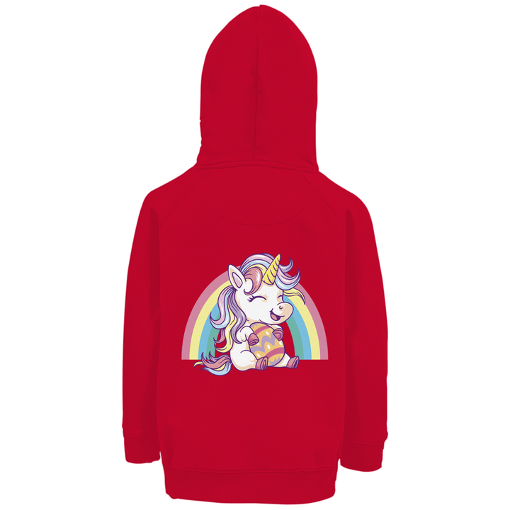 Ostereinhorn Premium Bio Kinderhoodie mit Rückendruck - Textilzauber