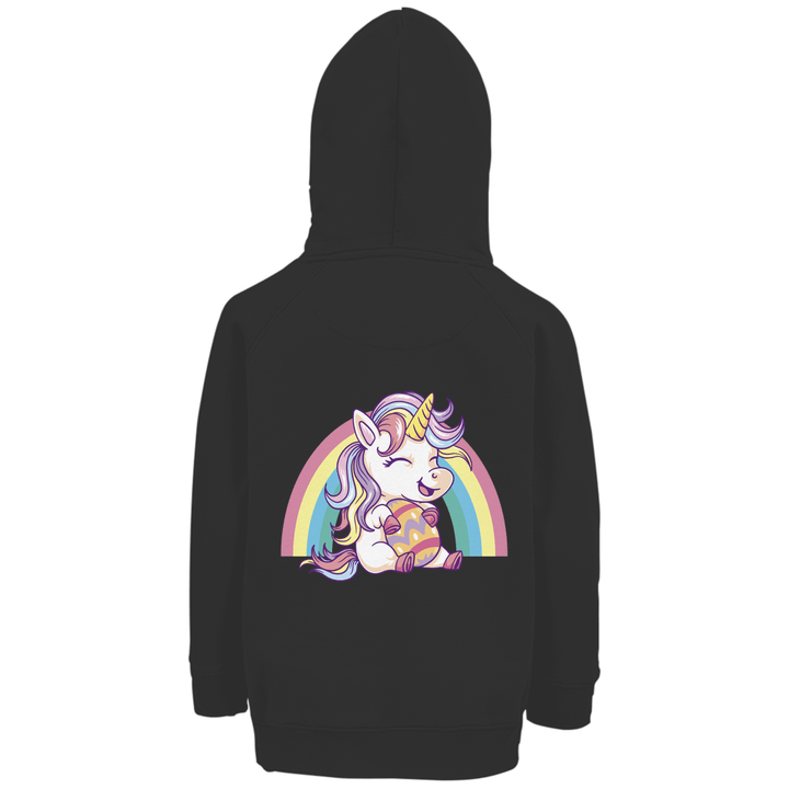 Ostereinhorn Premium Bio Kinderhoodie mit Rückendruck - Textilzauber