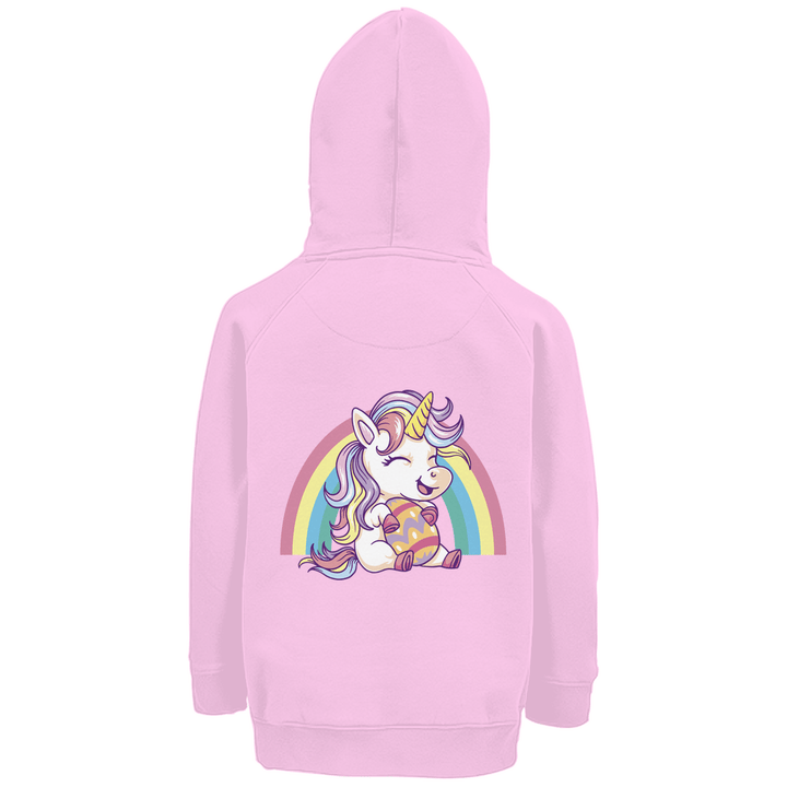 Ostereinhorn Premium Bio Kinderhoodie mit Rückendruck - Textilzauber