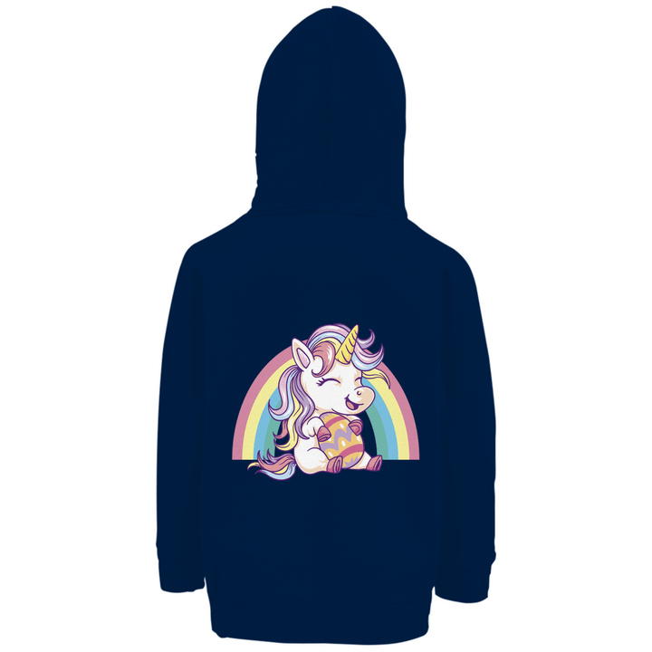 Ostereinhorn Premium Bio Kinderhoodie mit Rückendruck - Textilzauber