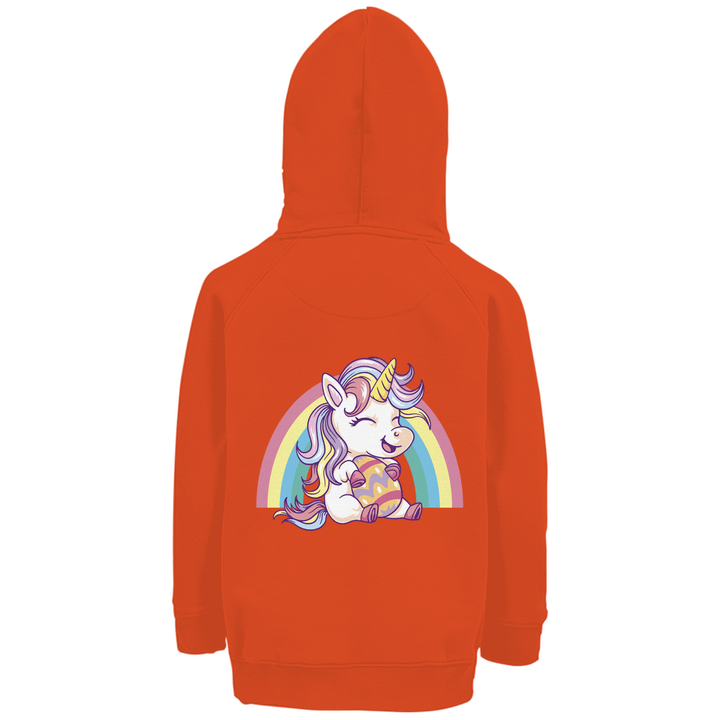 Ostereinhorn Premium Bio Kinderhoodie mit Rückendruck - Textilzauber